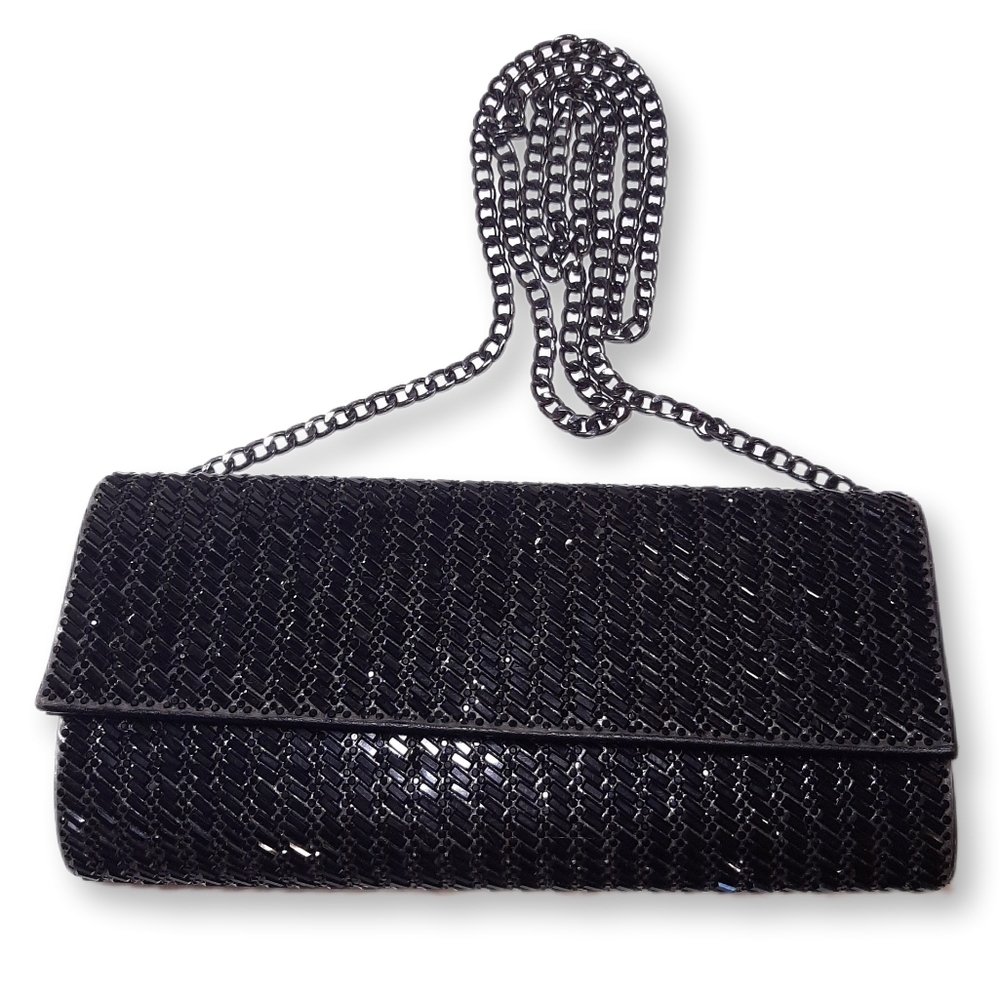 💠SCARLET Hollywood Beaded Clutch Sparkly Foldover Removable Chain Strap Bag